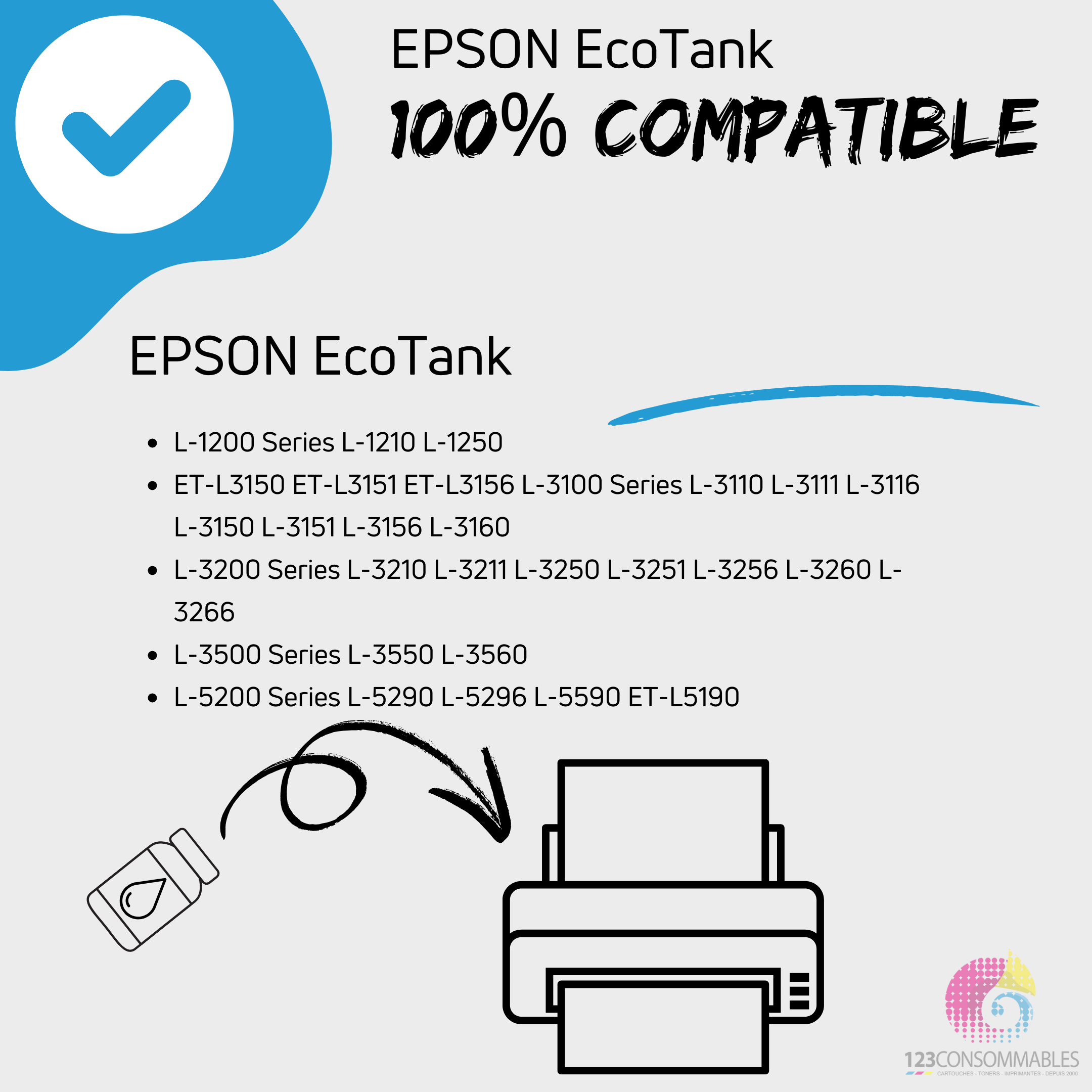 Pack compatible avec EPSON 103 ECOTANK, 4 bouteilles d'encre